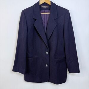 Vintage Wool Blazer Jacket Womens Size 12 Dark Purple Academia Preppy Office